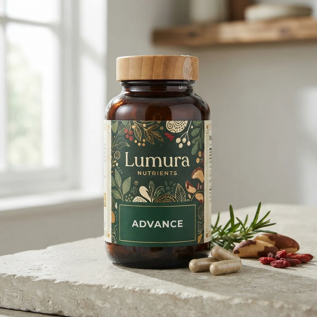 Lumura Nutrients white pharmaceutical bottle with capsules